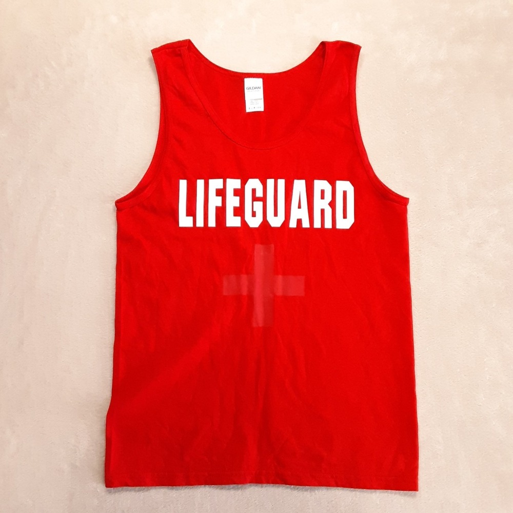 Lifeguard Mens Red Ultra Cotton Tank Top Small Unisex Swim Sleeveless
